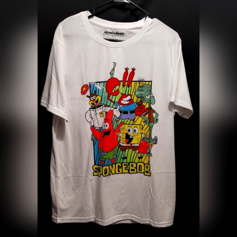 Unisex White SpongeBob SquarePants T-Shirt in Size Large